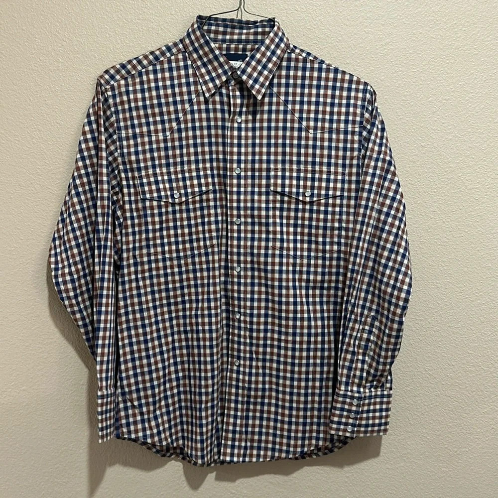 WRANGLER Men’s Pearl Snap Long Sleeve Shirt, Size L